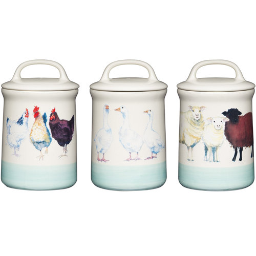 KitchenCraft Apple Farm Stoneware 3 Piece Coffee, Tea and Sugar Jar